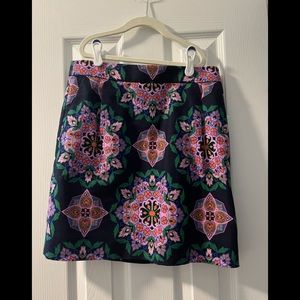 J. Crew Size 2 Navy Blue with Pink, Orange Medallion Print Mini Skirt